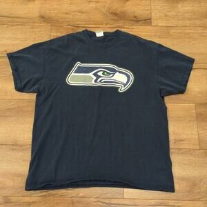 VTG Seattle Seahawks Adult XL Shirt Mascot Logo Faded Distressed NFL Navy Blue